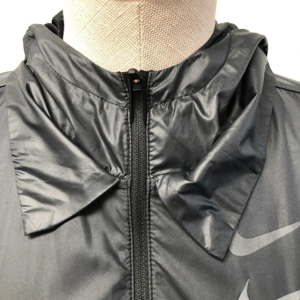 Nike Running Jacket Womens Small Tall Black Aeroshield Triple‎ Swoosh Activewear